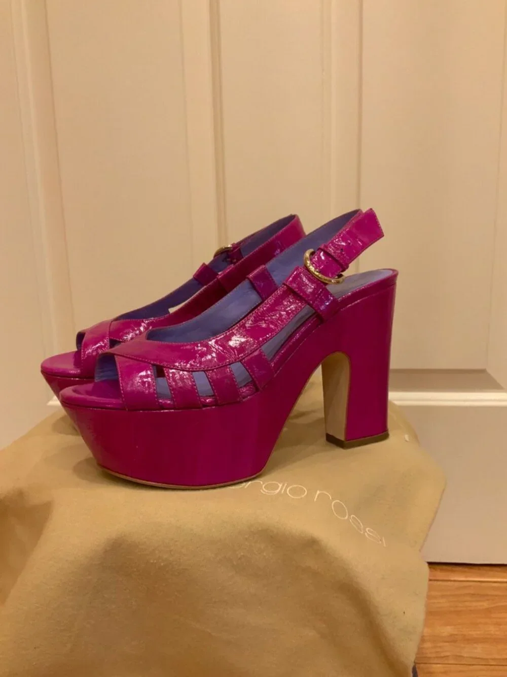 Sergio Rossi Magenta platform sandals in patent leather